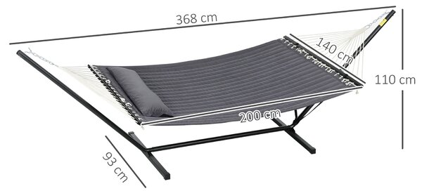 Outsunny Hordozható kerti függőágy beépített párnával, pamutból, poliészterből és acélból, 368x93x110 cm, sötétszürke