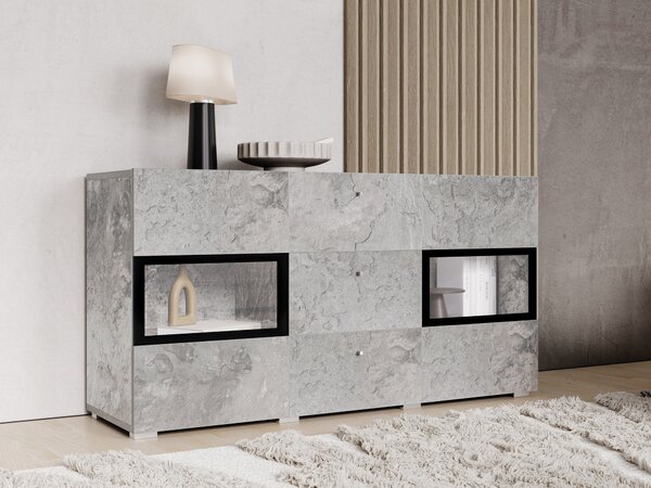 Komód Serodeu 101, Edzett üveg, Laminált forgácslap, 70x132x39cm, Beton