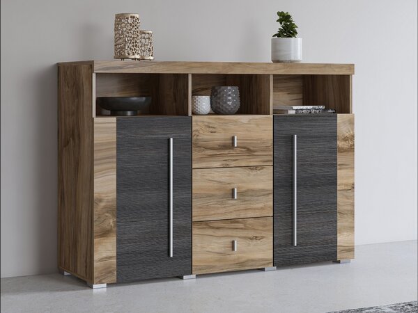 Komód Sorciro 101, Laminált forgácslap, 92x132x39cm, Sötét tölgy, Dió