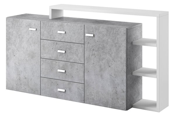 Komód Lutiva 106, Laminált forgácslap, 97x180x37cm, Beton, Fehér