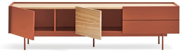 Téglavörös-natúr színű TV-állvány tölgyfa dekorral 180x45 cm Otto – Teulat