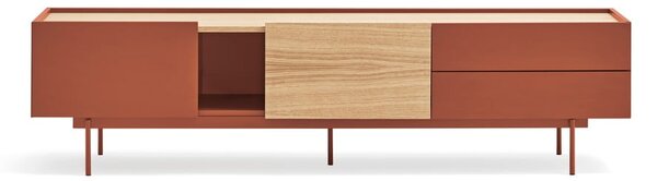 Téglavörös-natúr színű TV-állvány tölgyfa dekorral 180x45 cm Otto – Teulat