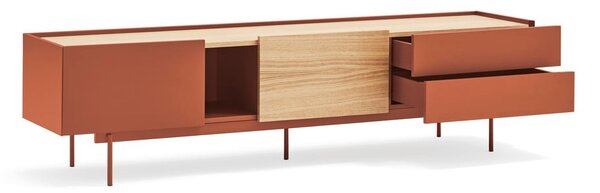 Téglavörös-natúr színű TV-állvány tölgyfa dekorral 180x45 cm Otto – Teulat