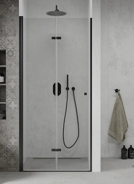 Mexen Lima kétszárnyú zuhanyajtó (befelé nyíló) - fekete profil - 80 x 190 cm
