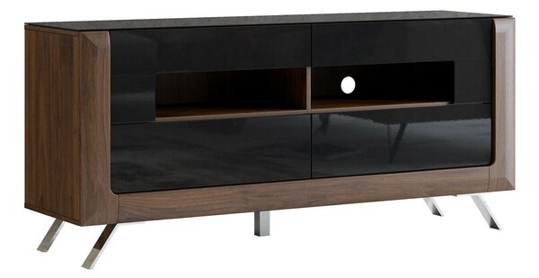 TV-állvány Sovera 105, Közepes sűrűségű farostlemez, Laminált forgácslap, 73x160x48cm, Fényes fekete, Dió