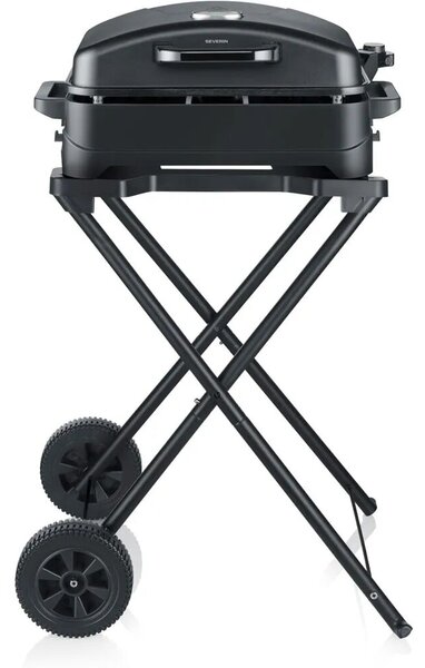 Severin kerti elektromos grill kerekekkel, 45x30 cm főzőfelület, erkélyre/kertbe alkalmas, asztali grillként is használható, kerámia bevonat, gyors felmelegedés (4.30 perc), szabályozható hőm