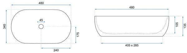 Rea Amelia Marmo Shiny, kerámia munkalap mosogató 480x345x135 mm, kőutánzat, REA-U8001