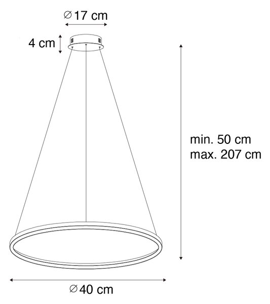 Függőlámpa fekete 40cm LED-del, 3 fokozatú dimmerrel - Girello