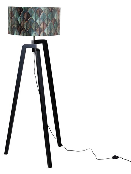 Állólámpa fekete bársony lámpabúrával, levélmintás, 50 cm - Puros