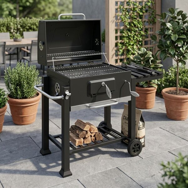 Pepita faszenes BBQ Grill oldalasztallal - Fekete
