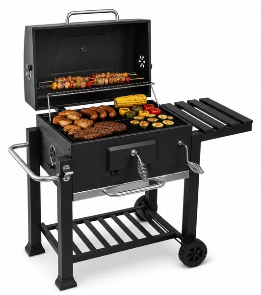 Pepita faszenes BBQ Grill oldalasztallal - Fekete