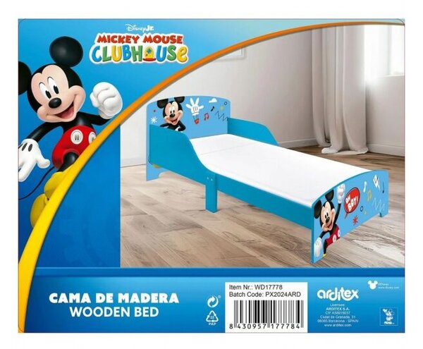 Mickey Mouse gyermekfaágy 77×143×60 cm – 70×140 cm-es matracra való rácsos alvófelülettel, WD17778