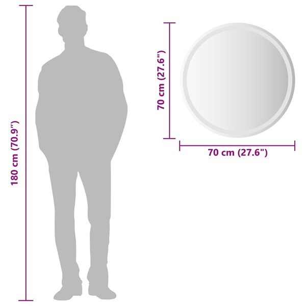 VidaXL Fürdőszobai tükör LED világítással, átlátszó, Ø 70 cm, edzett üveg