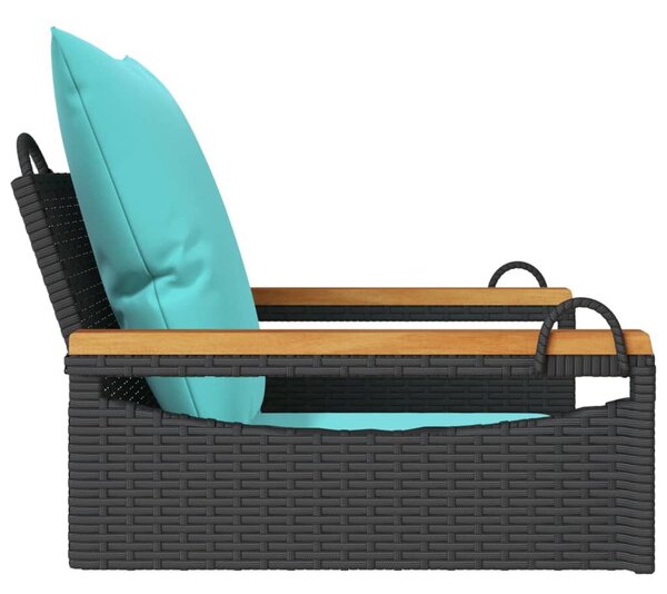 Fekete polyrattan hintapad párnákkal 63 x 62 x 40 cm