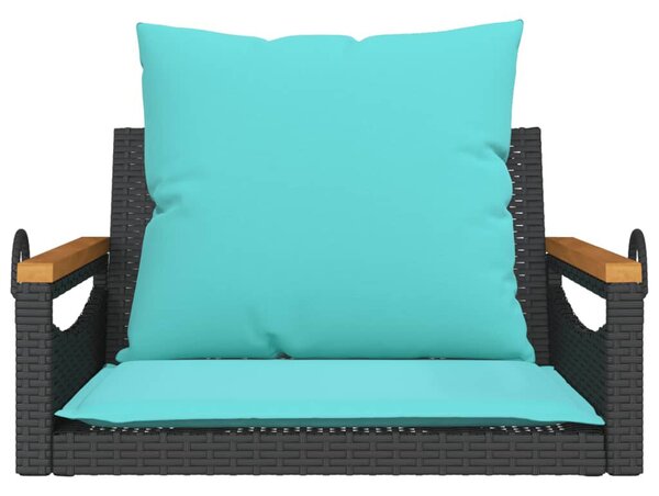 Fekete polyrattan hintapad párnákkal 63 x 62 x 40 cm
