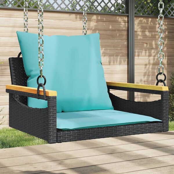 Fekete polyrattan hintapad párnákkal 63 x 62 x 40 cm