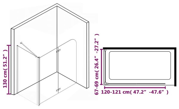 ESG zuhanykabin kétszeresen összecsukható ajtóval 120x68x130 cm