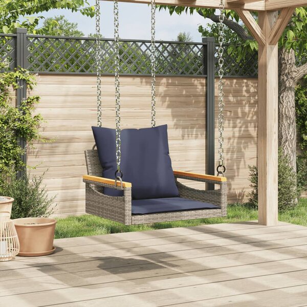 Szürke polyrattan hintapad párnákkal 63 x 62 x 40 cm