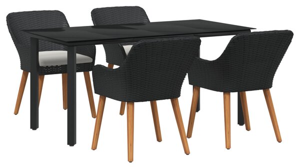 Kert étkező szett párnával 5 pcs Fekete polirattan