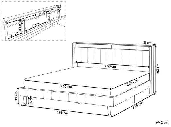 Ágy LED világítással BEAULIEU 160 x 200 cm Ágyneműtartóval USB porttal Sötétszürke