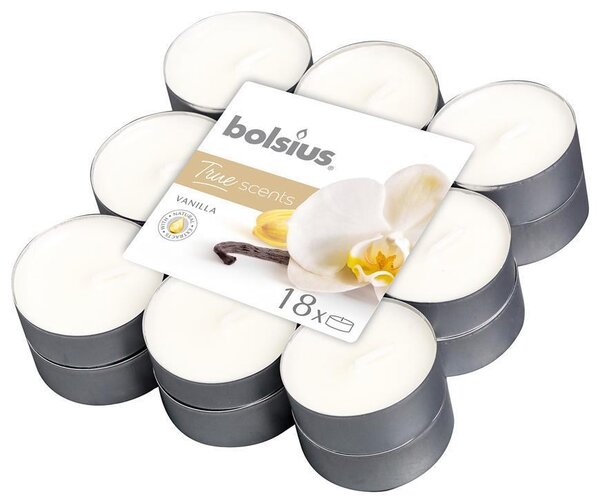 Gyertyák Bolsius Tealight True Scents, mécses, illatos, vanília, csomag 18 db
