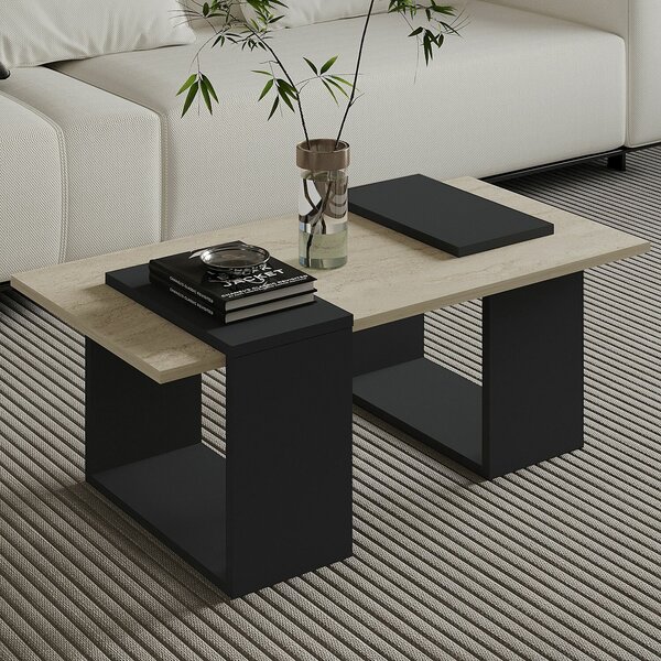 Hanah Home Coffee Table Travertine Anthracite Matris - Travertine, Anthracite