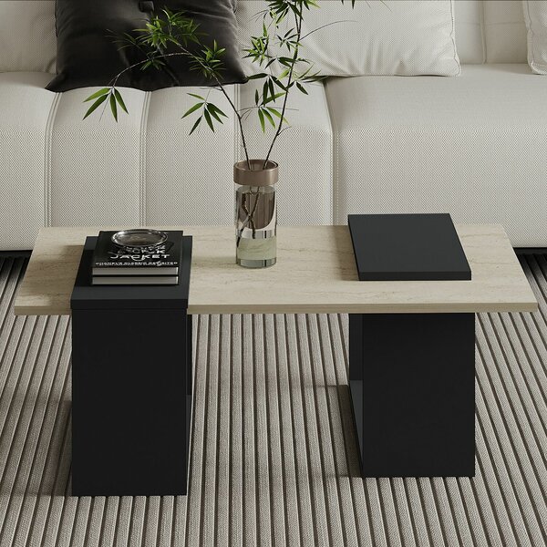 Hanah Home Coffee Table Travertine Anthracite Matris - Travertine, Anthracite