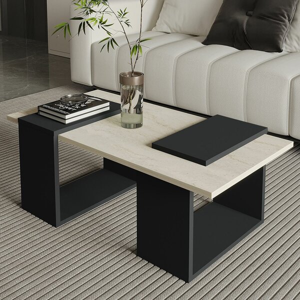 Hanah Home Coffee Table Travertine Anthracite Matris - Travertine, Anthracite