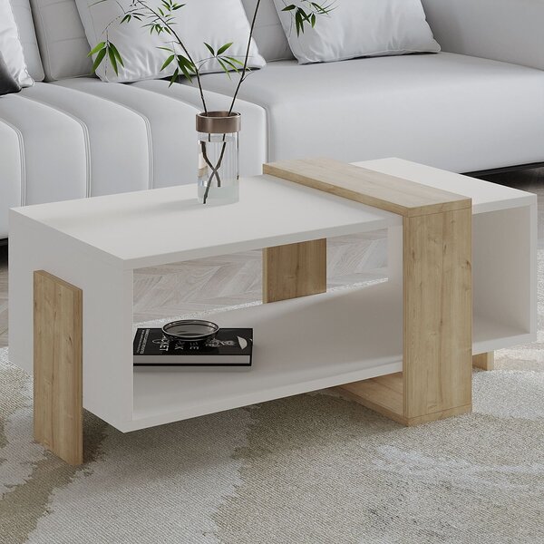 Hanah Home Dohányzóasztal Fehér Zafír Tölgy Meleni - Fehér, Zafír Tölgy
