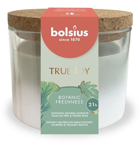 Gyertya Bolsius True Joy Botanic Freshness, illatos, 75/80 mm, üvegben