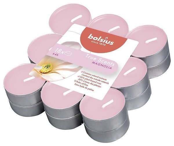 Gyertyák Bolsius Tealight True Scents, mécses, illatos, magnólia, csomag 18 db