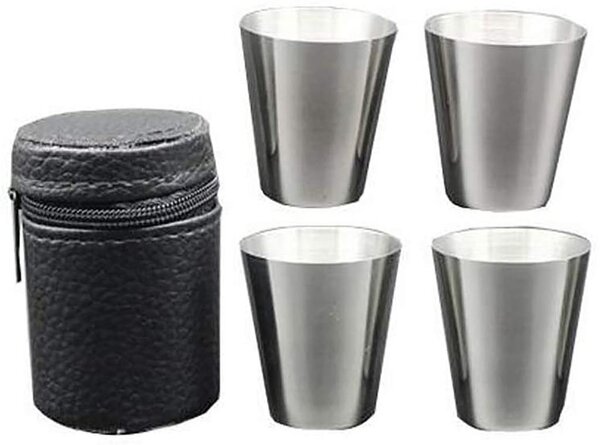 Felespohár készlet MagicHome, rozsdamentes acél, műbőr tokban, 4x30 ml