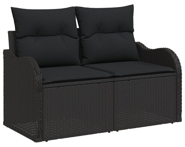 Kerti Kanapé Szett 9 pcs Fekete Poli Rattan és Acél és Üveg