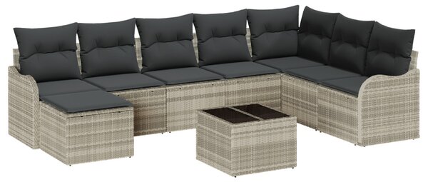 Kerti Kanapé Szett párnával 9 pcs Világosszürke Poli rattan