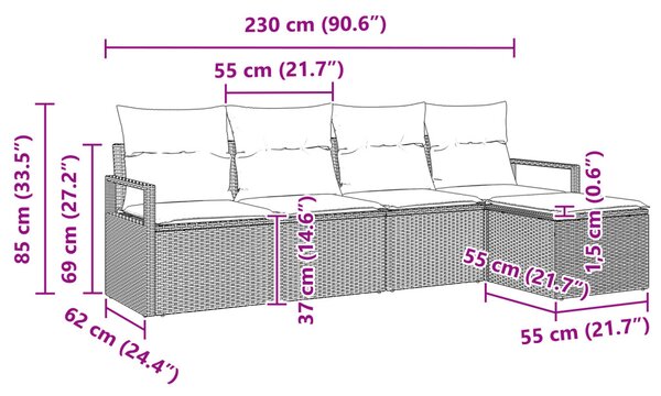 Kanapé Szett párnával 5 pcs Világosszürke polirattan