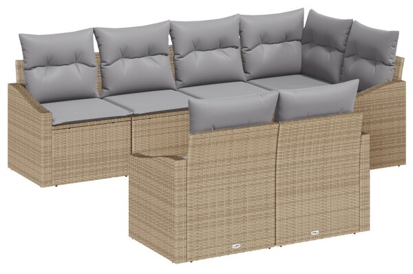 Kerti Kanapé Szett 7 pcs Beige és Világosszürke polirattan