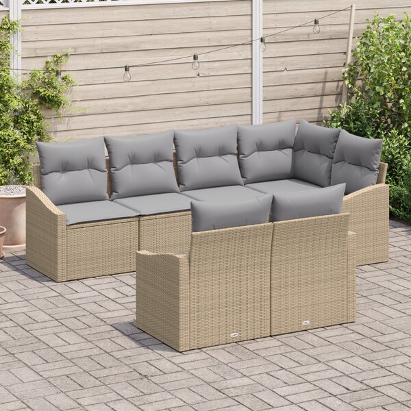 Kerti Kanapé Szett 7 pcs Beige és Világosszürke polirattan