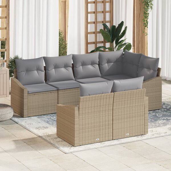 Kerti Kanapé Szett 7 pcs Beige és Világosszürke polirattan