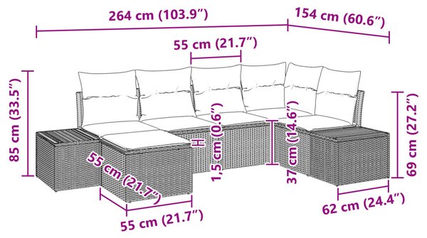 Kerti Kanapé Szett párnával 6 pcs Világosszürke polirattan