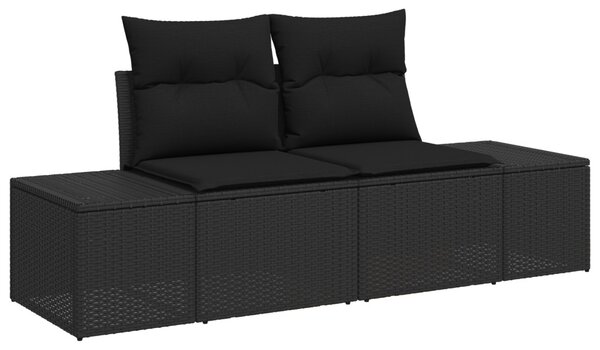 Kerti Kanapé Szett párnával tárolóval 6 pcs Fekete polirattan