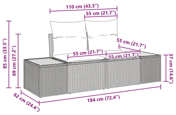 Kerti kanapé Bézs 184 x 62 x 85cm polirattan