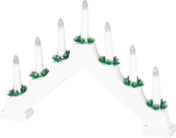 Gyertyatartó MagicHome Vianoce, 7x LED meleg fehér, fehér, 2xAA, beltéri, 39x4,5x29 cm