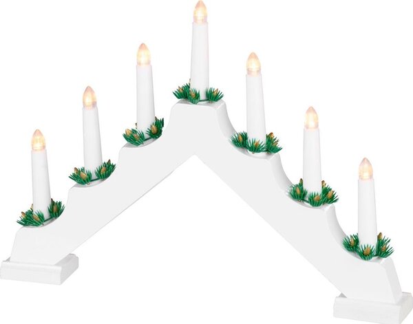 Gyertyatartó MagicHome Vianoce, 7x LED meleg fehér, fehér, 2xAA, beltéri, 39x4,5x29 cm