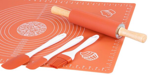 Készlet MagicHome, sütéshez, 5 részes készlet, szilikon ecset, 2x spatula, sodrófa, alátét
