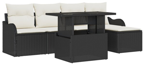 Kültéri Ülőgarnitúra 6 db Fekete Poli rattan
