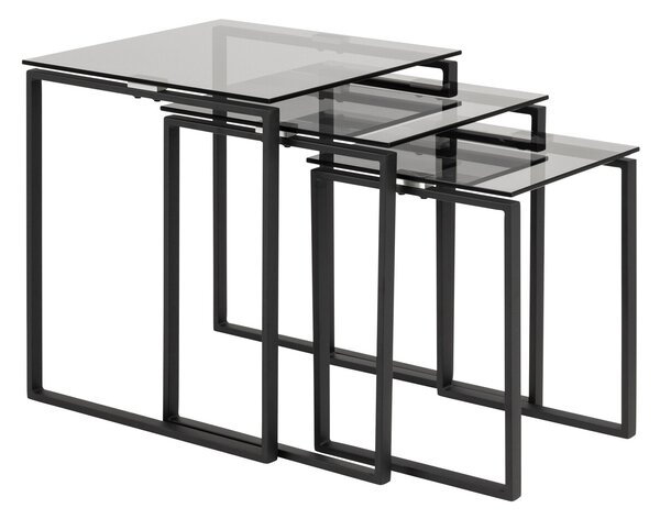 Oldalsó asztalok szett Oakland 334Fekete, 55x50x50cm, Edzett üveg, Sarok