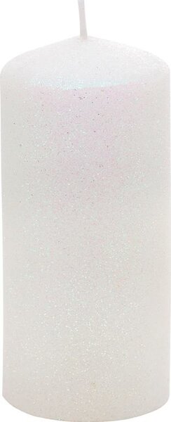 Gyertya MagicHome Vianoce, 5,5x12 cm, henger alakú, fehér, csillámos