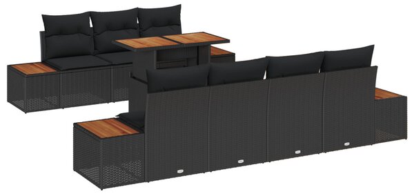 Kerti Kanapé Szett tárolóval 8 pcs Fekete Poli rattan