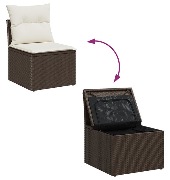 VidaXL Kerti Kanapé Szett tárolóval 6 pcs Barna és fehér Poli rattan