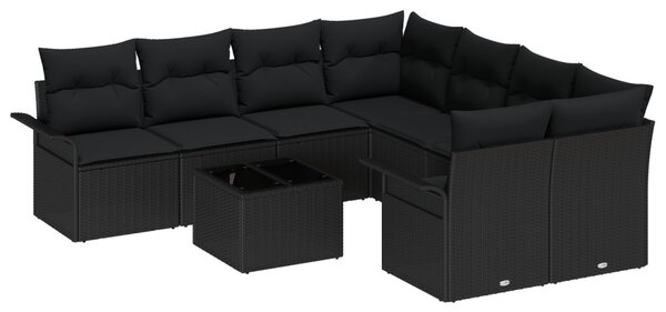 Kerti Kanapé Szett párnával tárolóval 9 pcs Fekete polirattan
